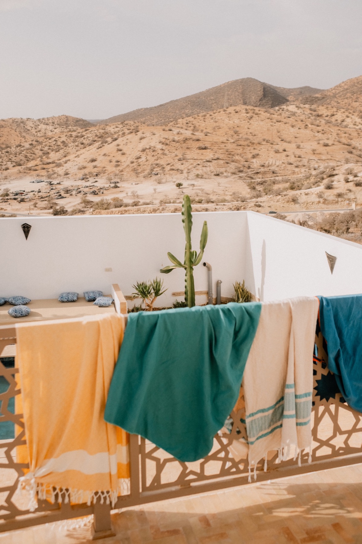 Towels drying beside the pool