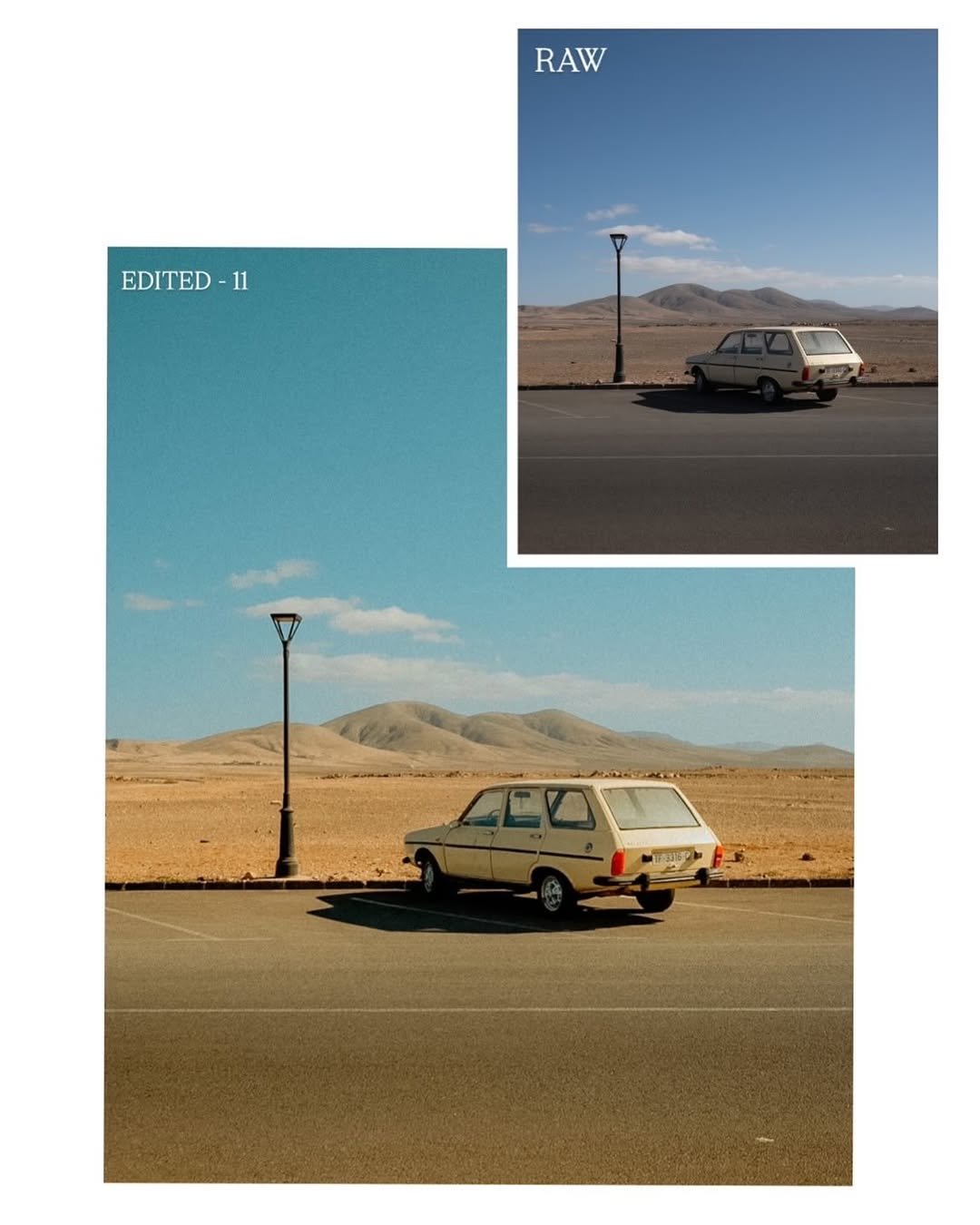 Before and after Bright and Sunny preset example